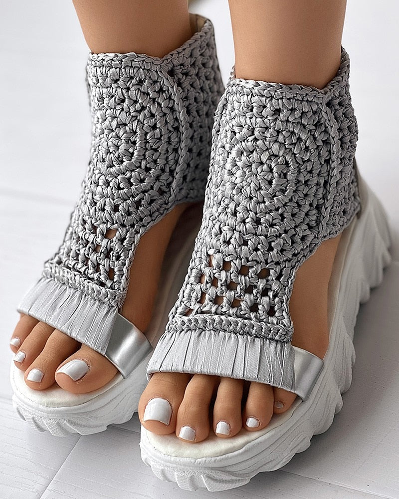 Woven Geometric Sandals - Women's Summer Wedge Sandals