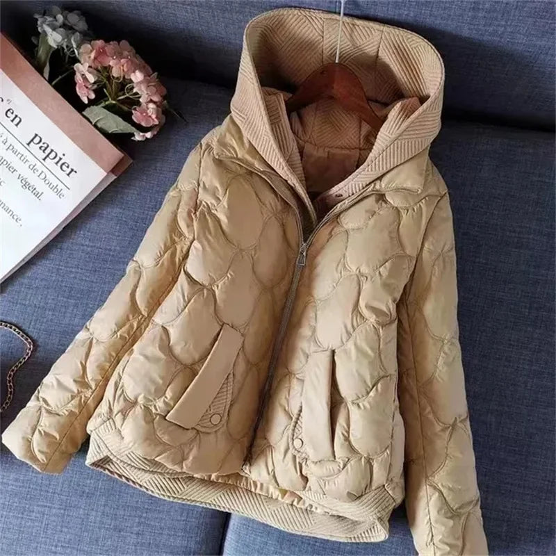 Women's Quilted Jacket - Padded Insulation - High Collar - Ribbed Cuffs - Casual Wear