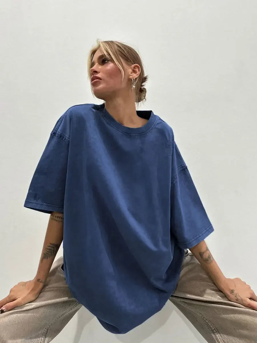 100% Cotton Retro Loose Fit T-shirt For  Women  - Various Colors