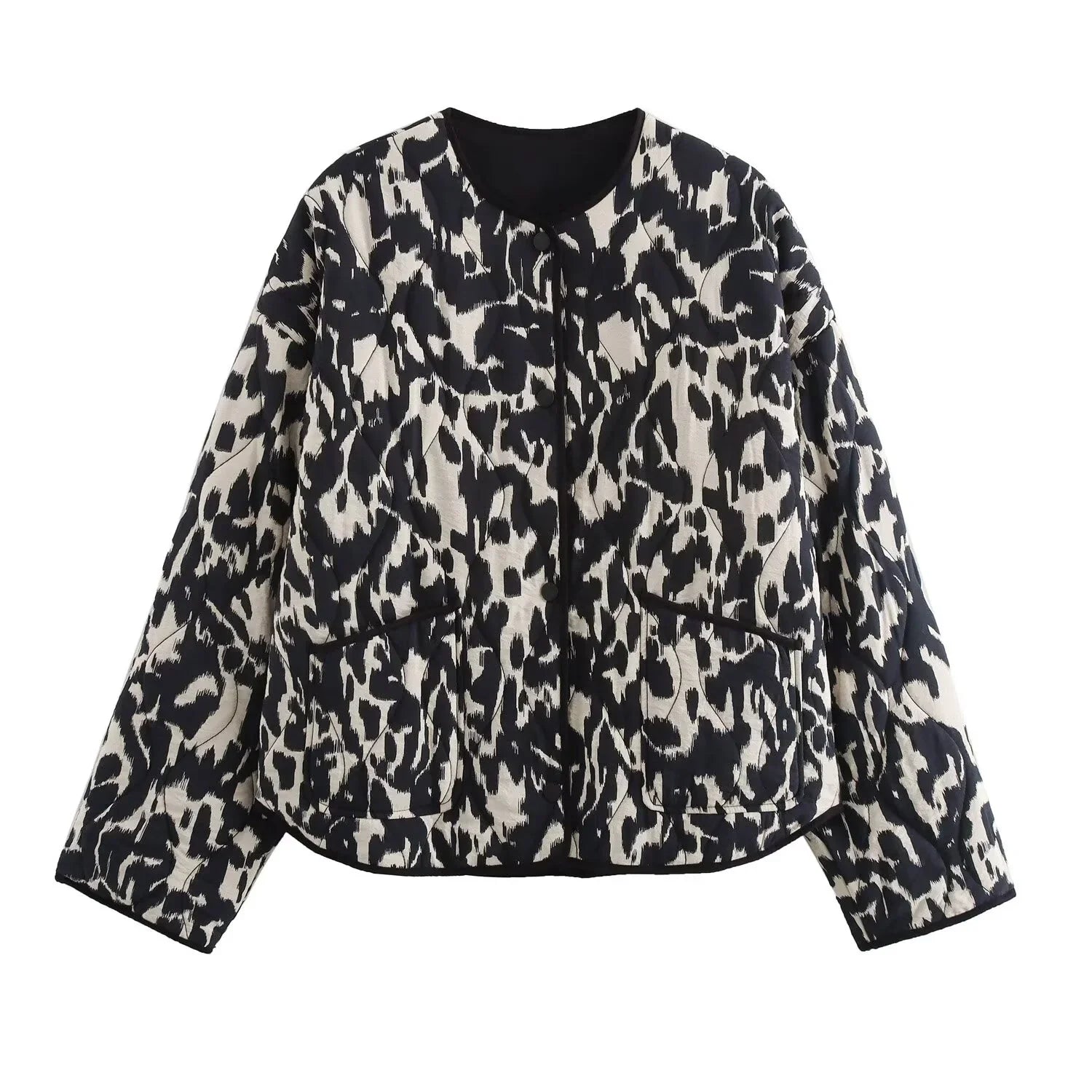 Women's Oversized Leopard Print Long Sleeve Jacket with Buttons