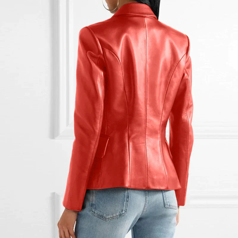 Juliette - Tailored leather blazer with double button placket