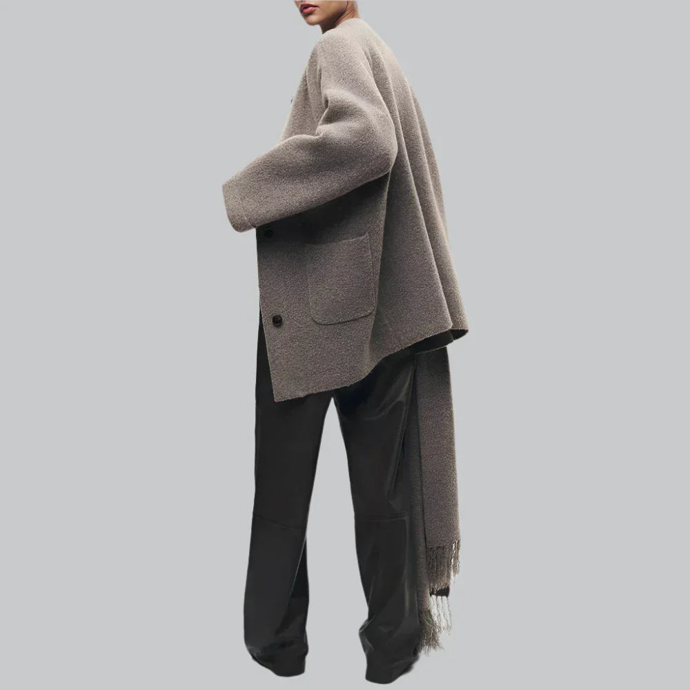 Elegant slim-fit scarf collar jacket for women