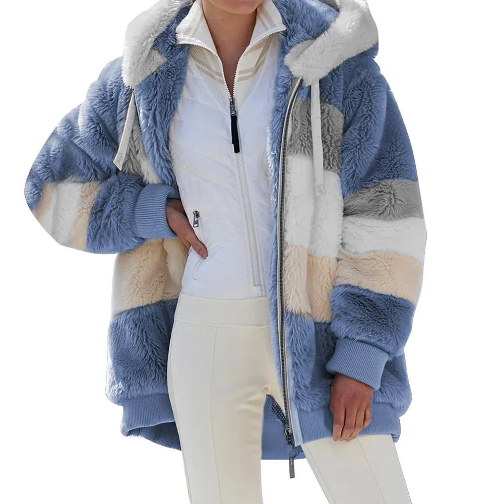 Oversized Hooded Plush Jacket for Women - Winter Outwear