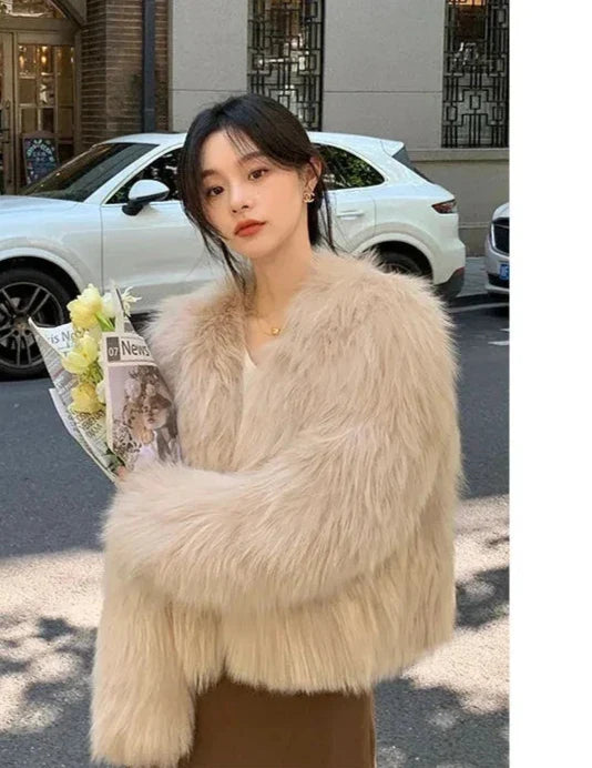 Women's Short Loose Faux Fur Coat - Various Colors