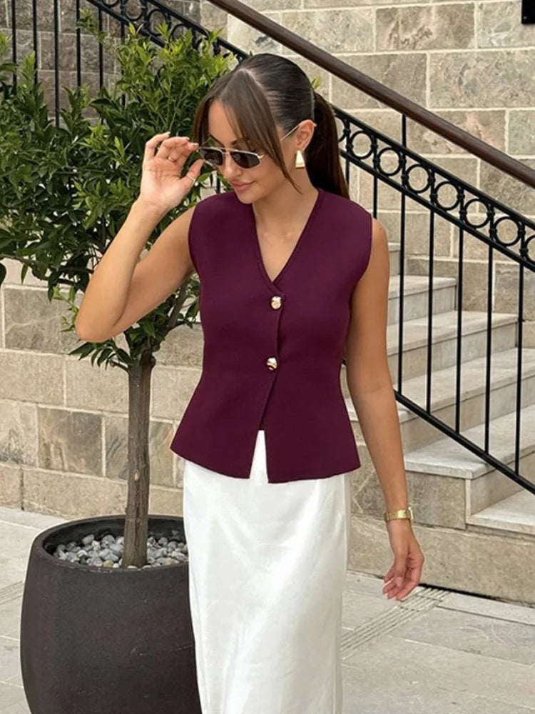 Women's Knitted V-Neck Vest – Sleeveless Pullover Sweater