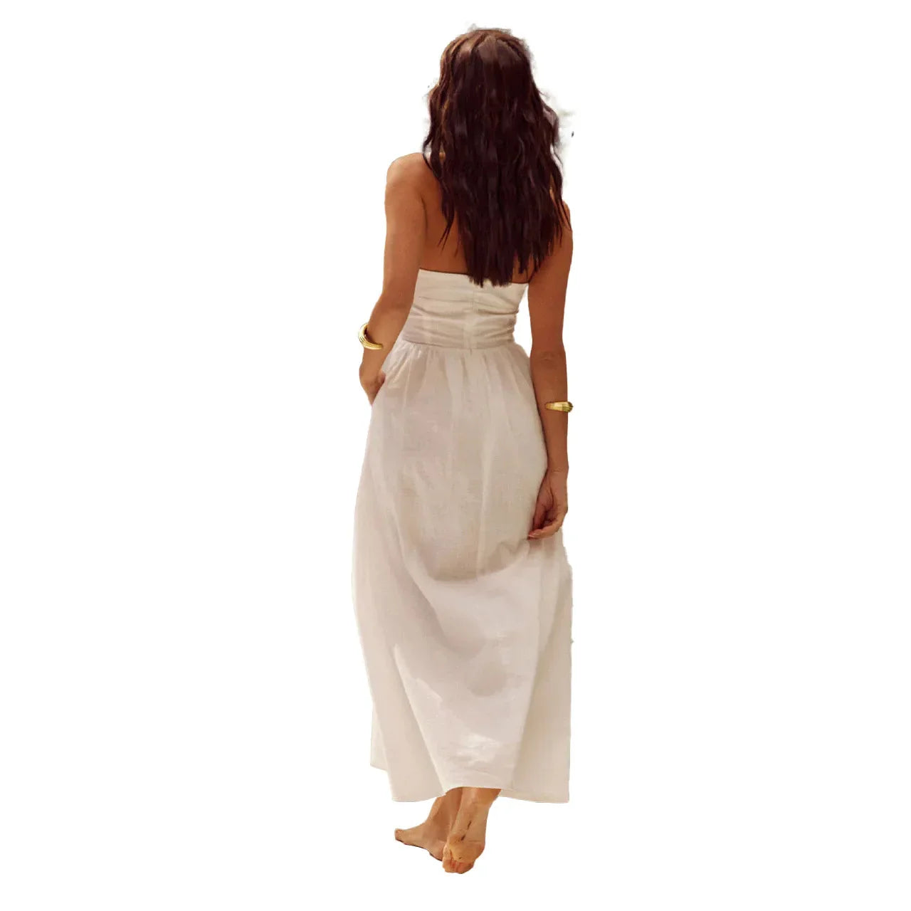 Penelope - Elegant linen maxi dress with halter neckline