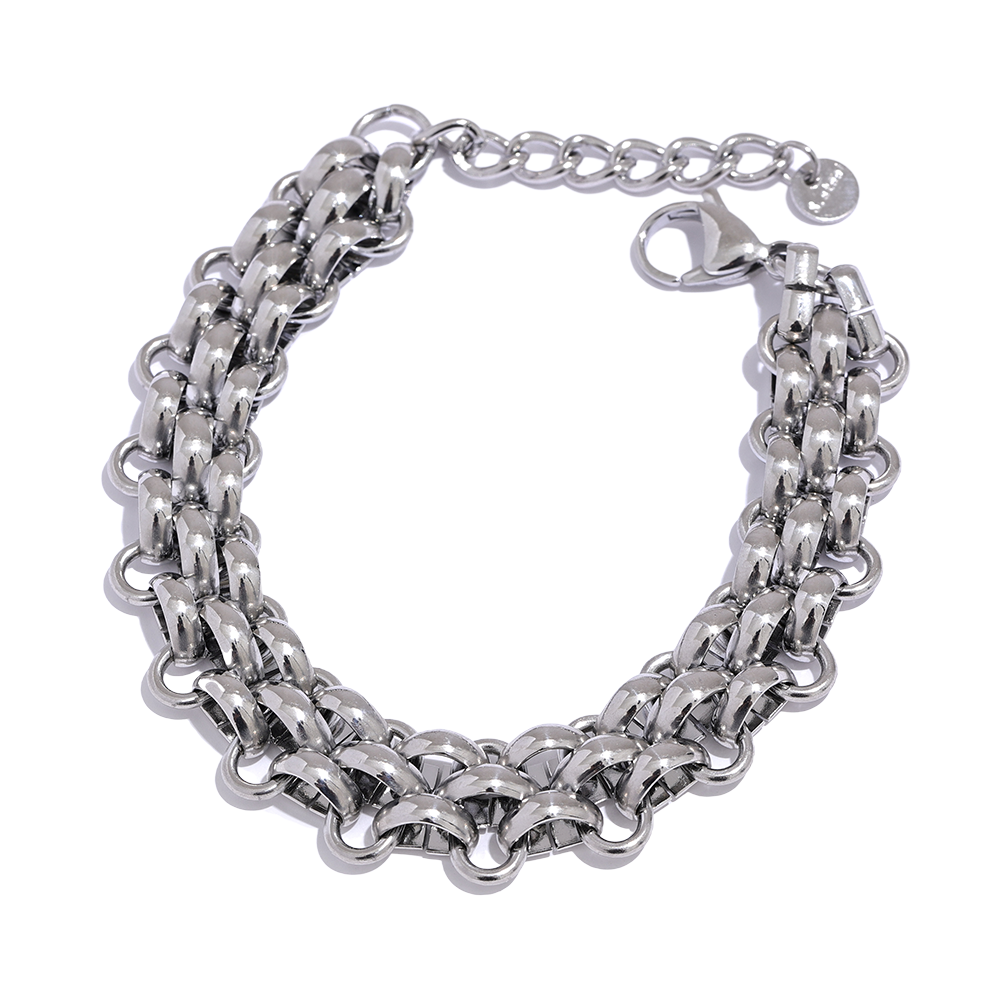 Ladies stainless steel bracelet with adjustable Cuban link design