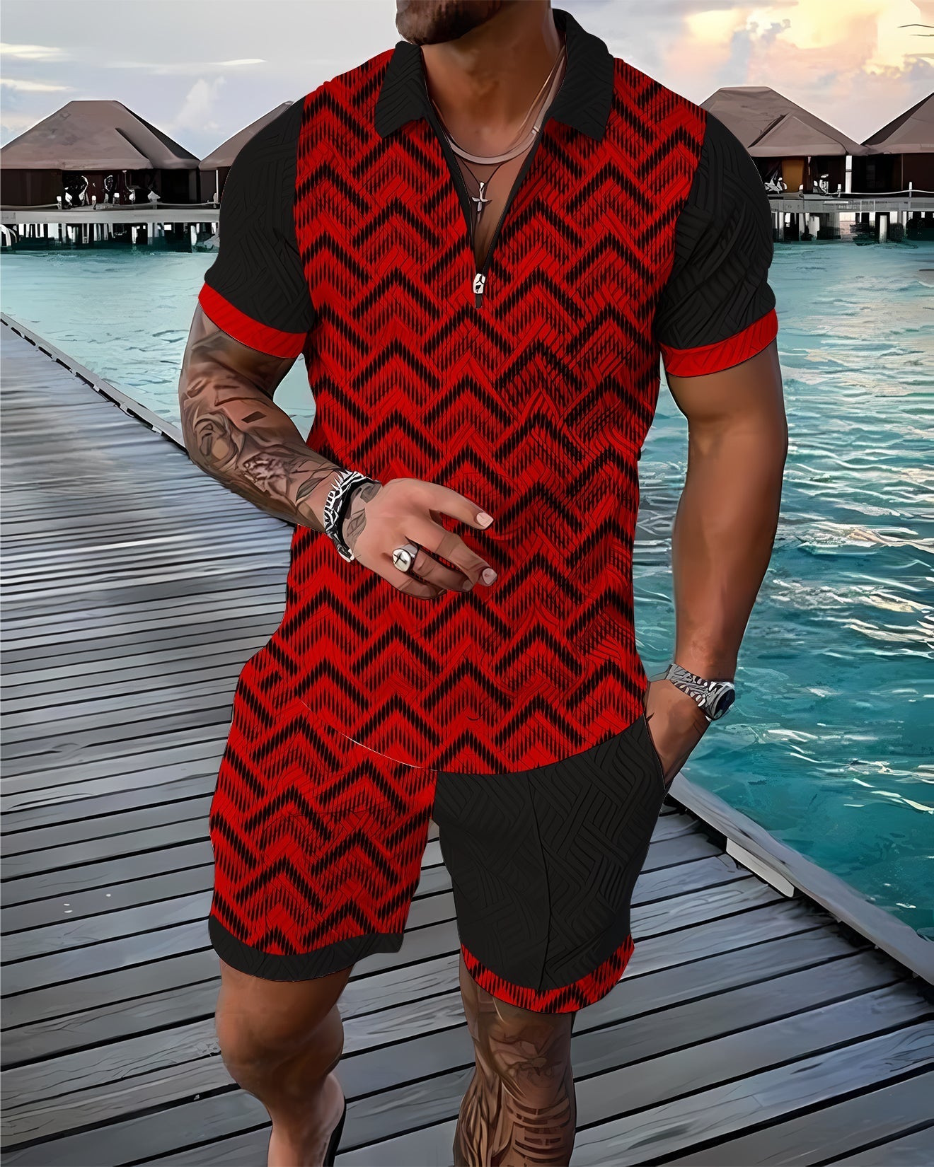 Red Amari Polo Shirt And Shorts Co-Ord