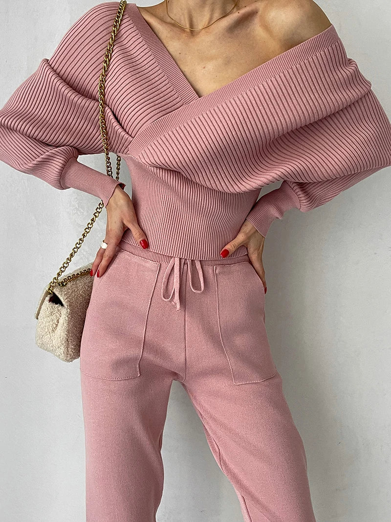 Off Shoulder Knitted Two-Piece Set