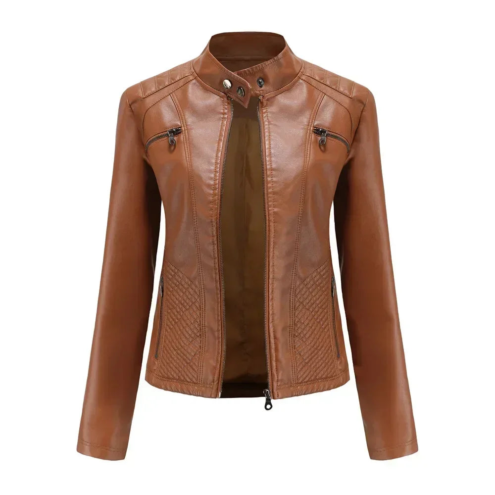 Women's Slim Fit Zipper Faux Leather Jacket