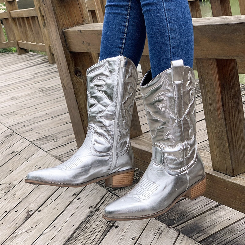 Ladies boots in Zapatos style - retro western cowboy boots with side zip