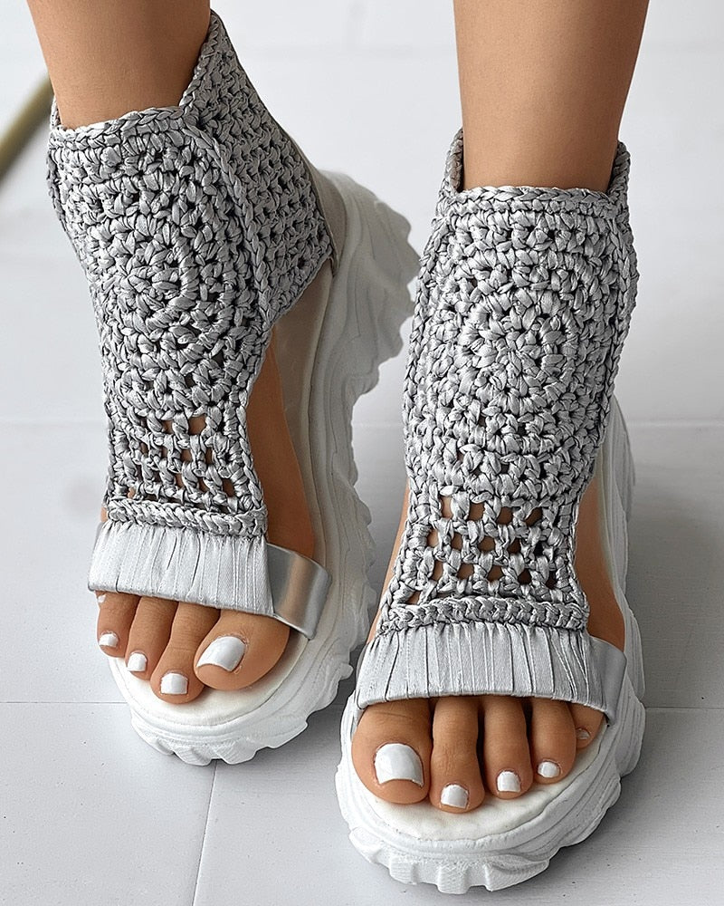 Woven Geometric Sandals - Women's Summer Wedge Sandals