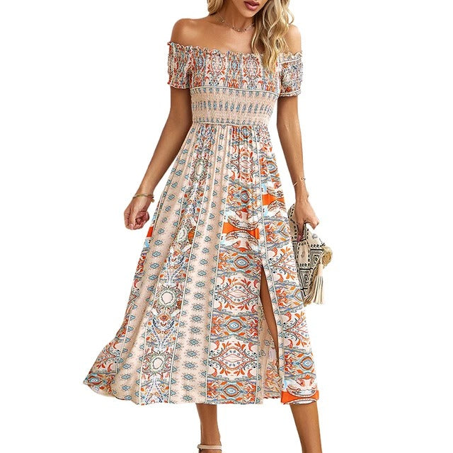 Arielle - Boho dress with floral hem