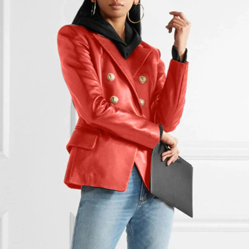 Juliette - Tailored leather blazer with double button placket