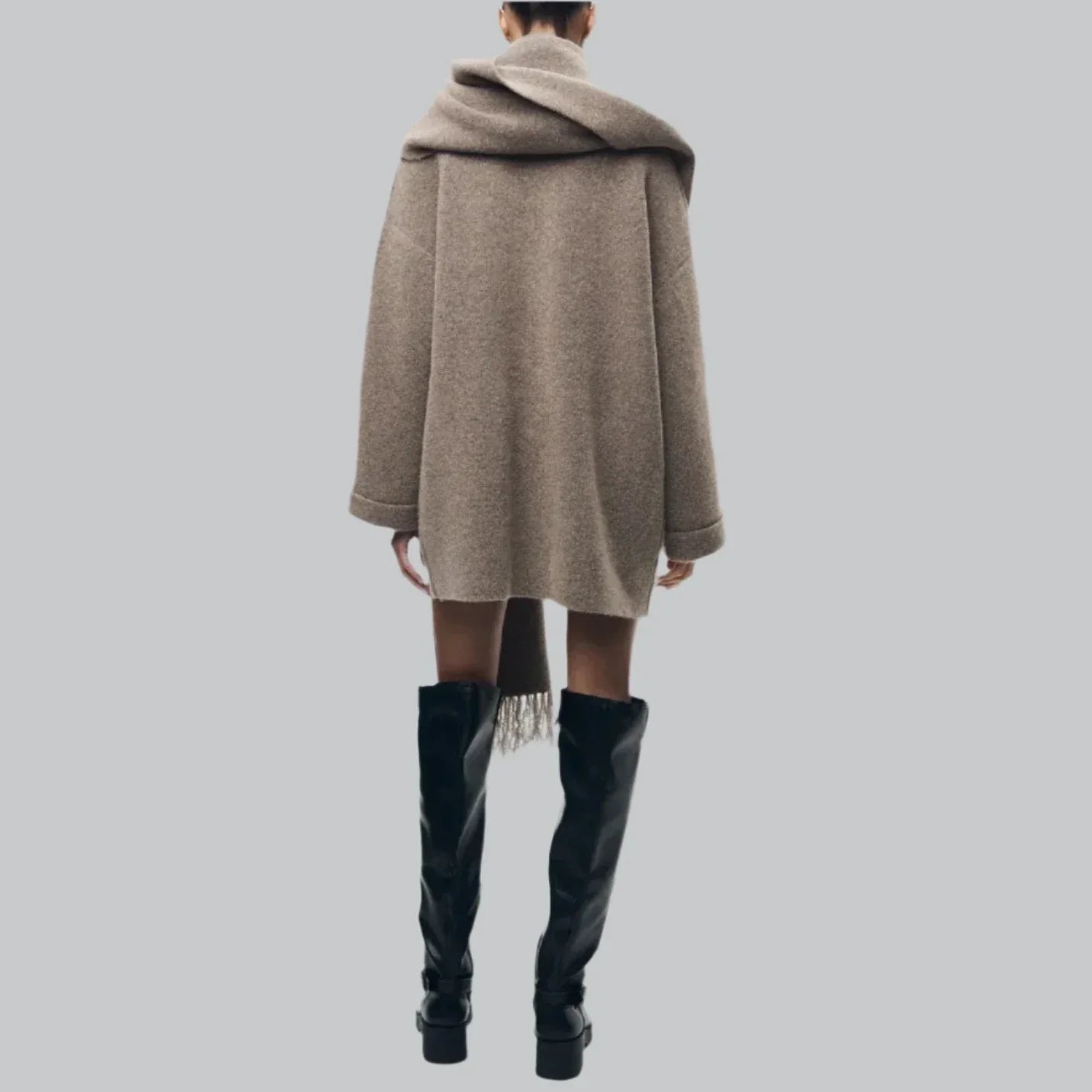 Elegant slim-fit scarf collar jacket for women