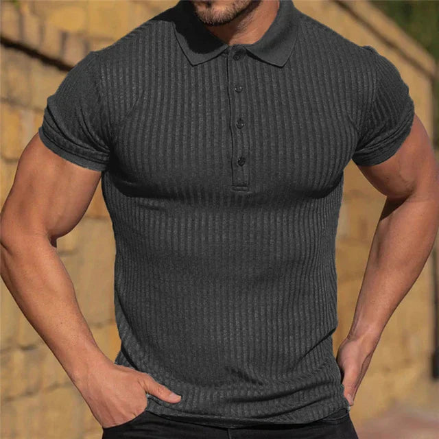 Men's Slim Fit Single Colour Ribbed Breathable Polo Shirt