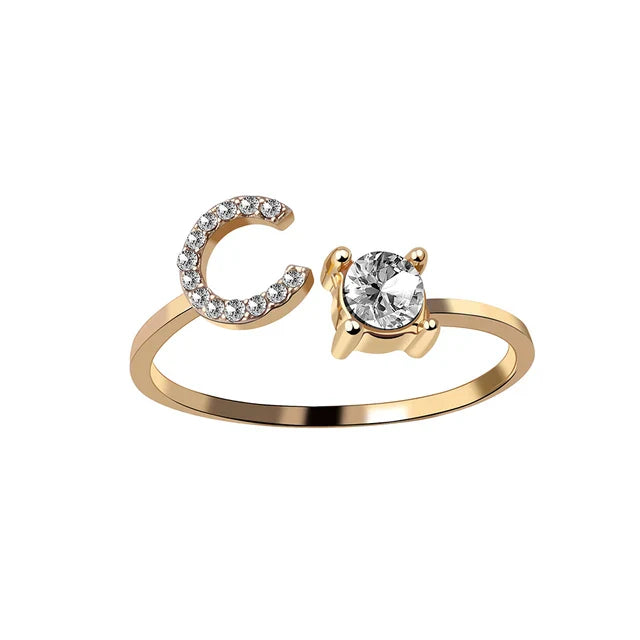 Ava - Personalised initial ring with solitaire diamond