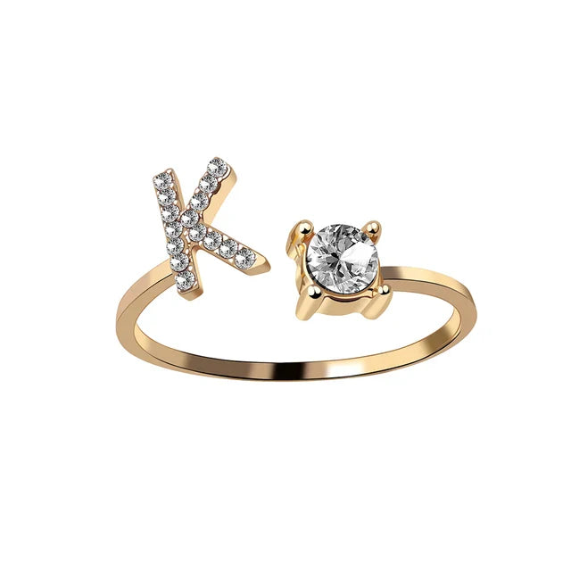 Ava - Personalised initial ring with solitaire diamond