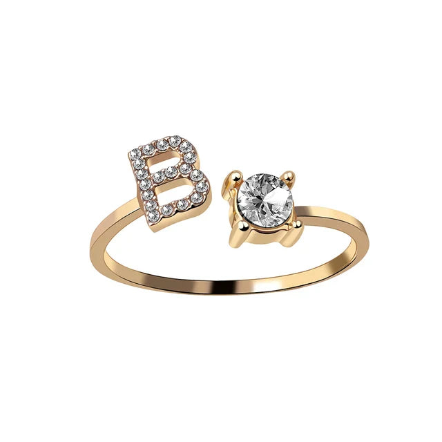 Ava - Personalised initial ring with solitaire diamond