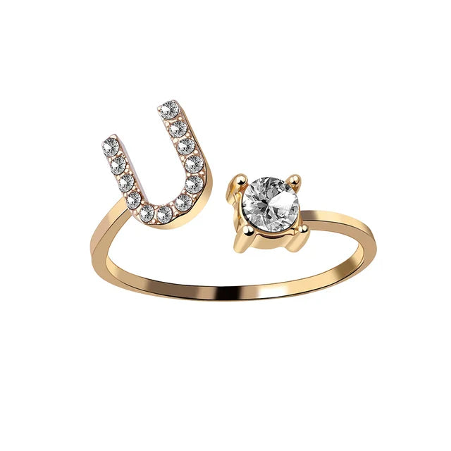 Ava - Personalised initial ring with solitaire diamond