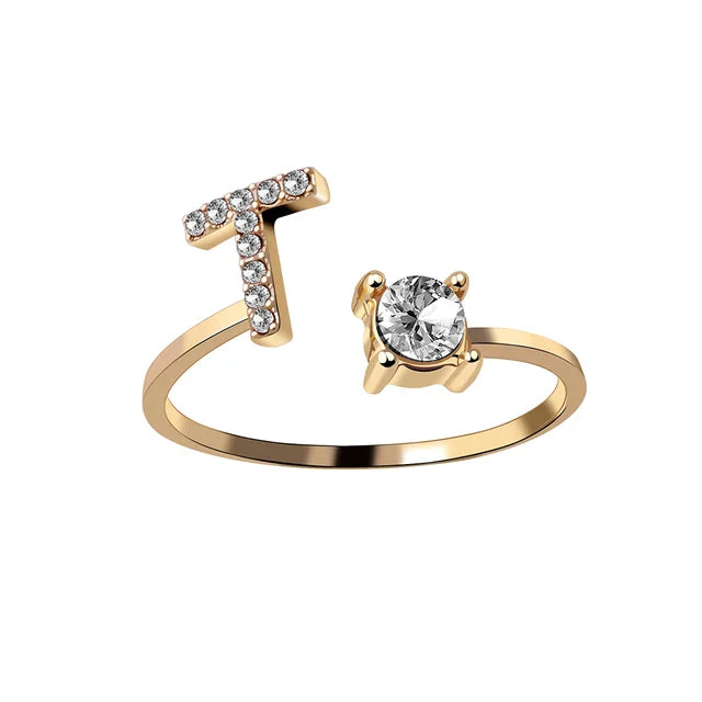 Ava - Personalised initial ring with solitaire diamond