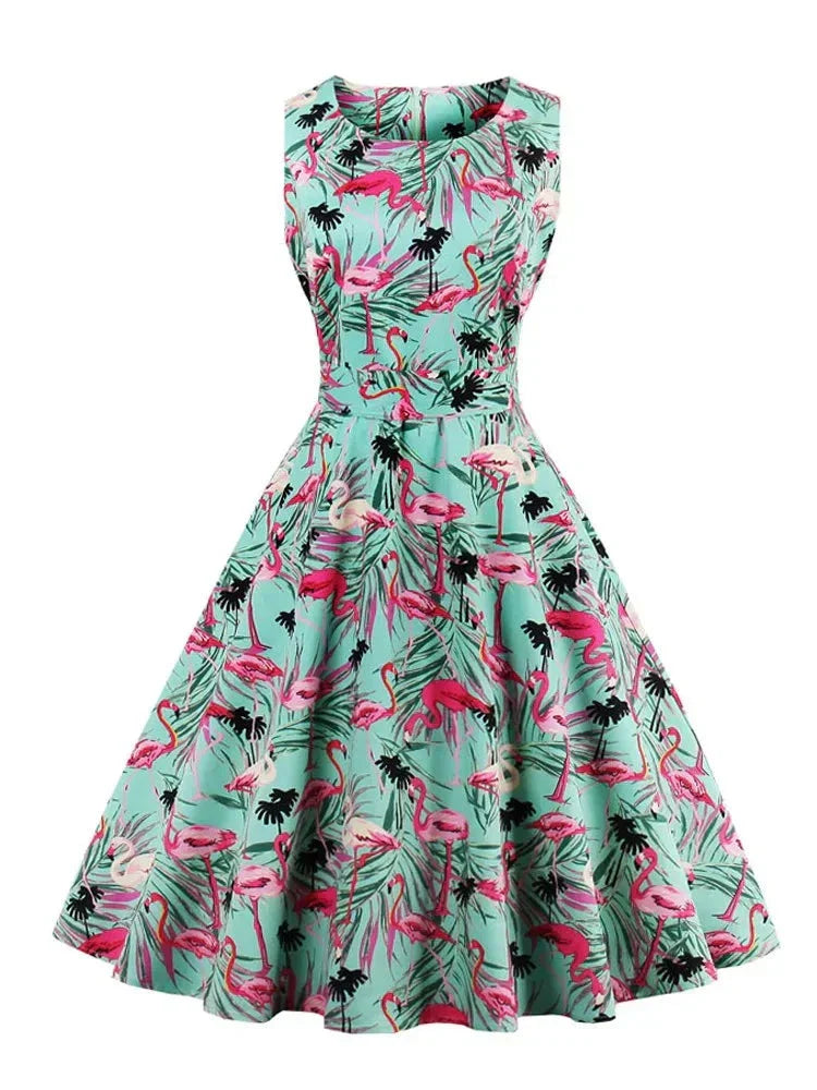 Retro dress with flamingo print