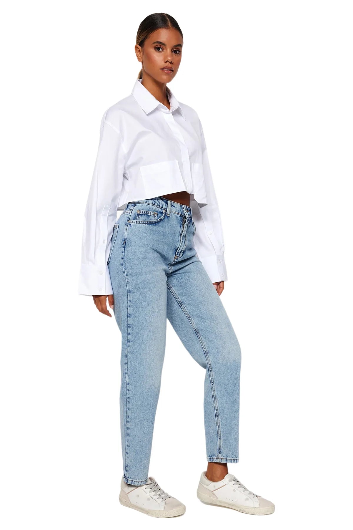 Straight mother jeans with high waist