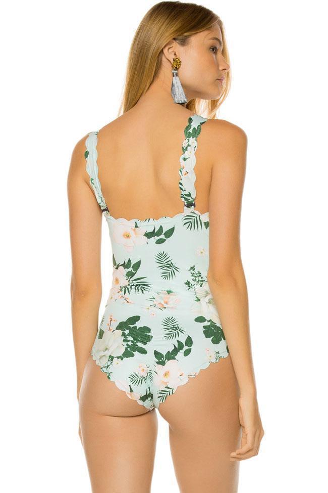 Tropical Scalloped Edge Blossom One Piece Swimsuit