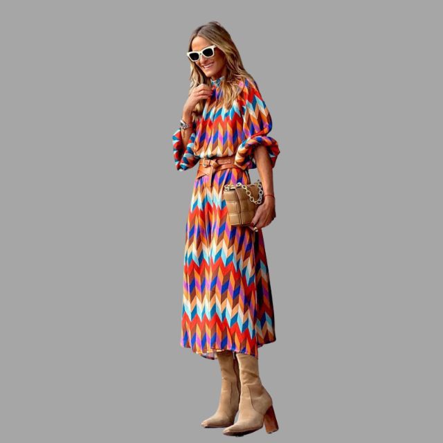 Aleiah - Colourful midi dress with chevron pattern