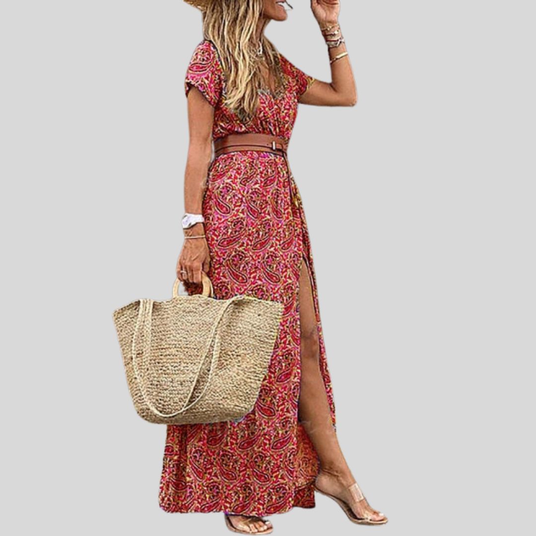 Lillian - V-neck maxi dress with short floral pattern