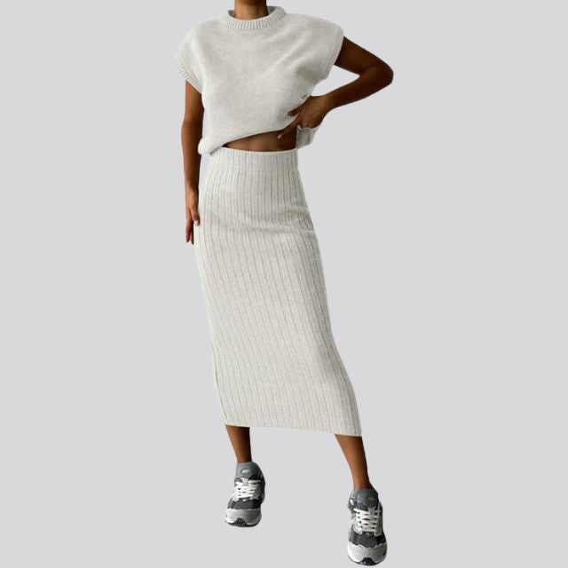 Shienna - Sleeveless knit top and matching ribbed midi skirt set