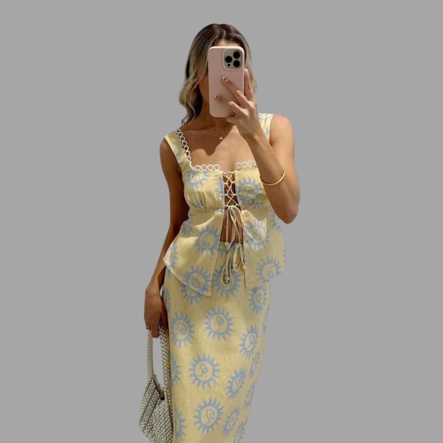 Selah - Boho chic maxi dress and top set with sunray print