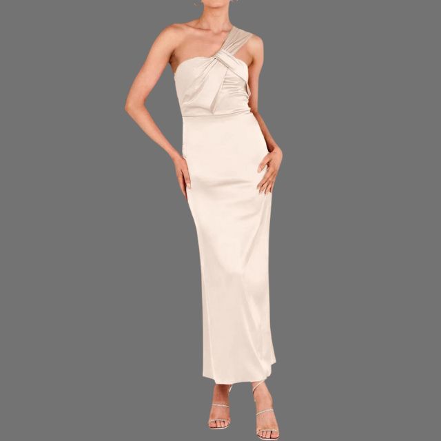 Selena - One-shoulder satin dress with draped detail