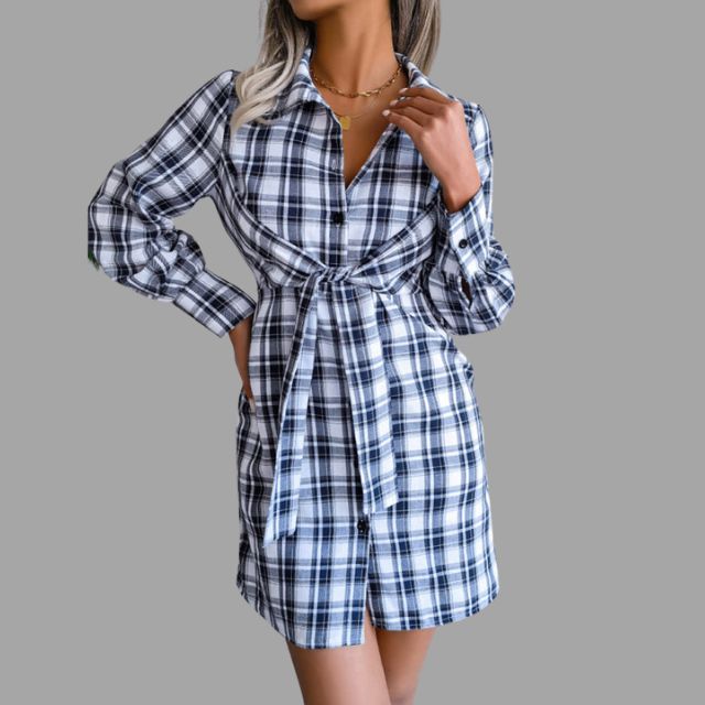 Valerie - Classic checked shirt dress with waistband