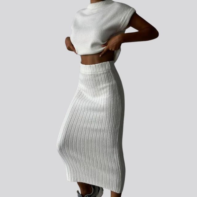 Shienna - Sleeveless knit top and matching ribbed midi skirt set