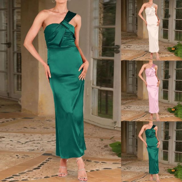 Selena - One-shoulder satin dress with draped detail