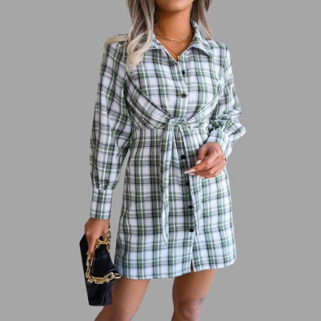 Valerie - Classic checked shirt dress with waistband