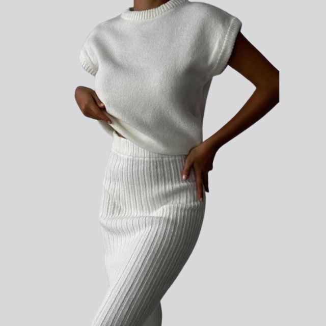 Shienna - Sleeveless Knitted Top and Matching Ribbed Midi Skirt Set