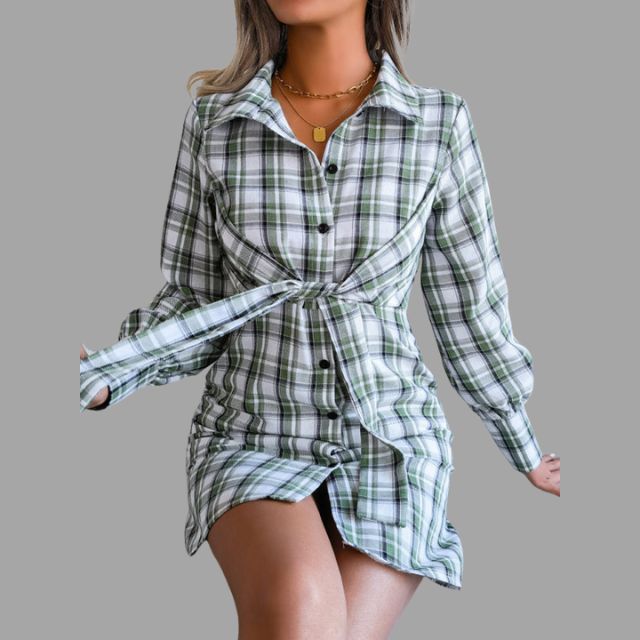 Valerie - Classic checked shirt dress with waistband