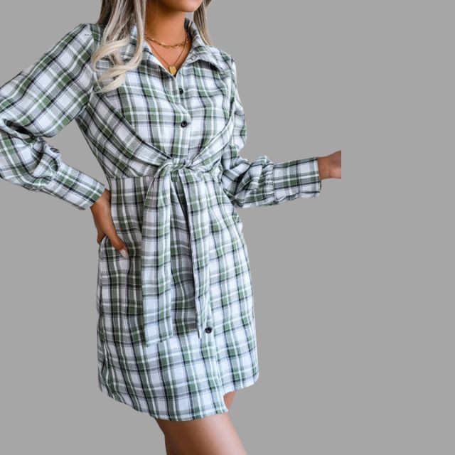 Valerie - Classic checked shirt dress with waistband