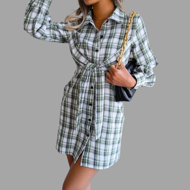 Valerie - Classic checked shirt dress with waistband