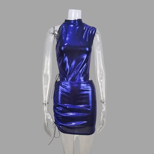 Valeria - Metallic set comprising a sleeveless top and skirt with cut-out details