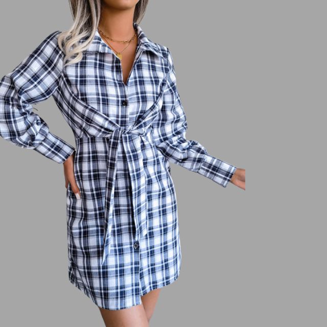 Valerie - Classic checked shirt dress with waistband