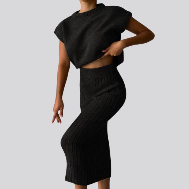 Shienna - Sleeveless knit top and matching ribbed midi skirt set