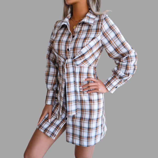 Valerie - Classic checked shirt dress with waistband