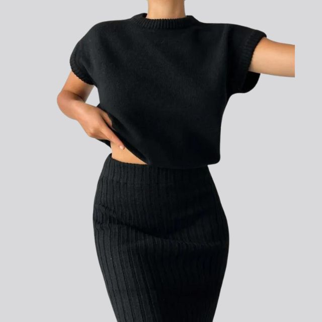 Shienna - Sleeveless Knitted Top and Matching Ribbed Midi Skirt Set