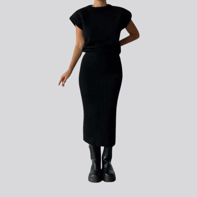 Shienna - Sleeveless Knitted Top and Matching Ribbed Midi Skirt Set