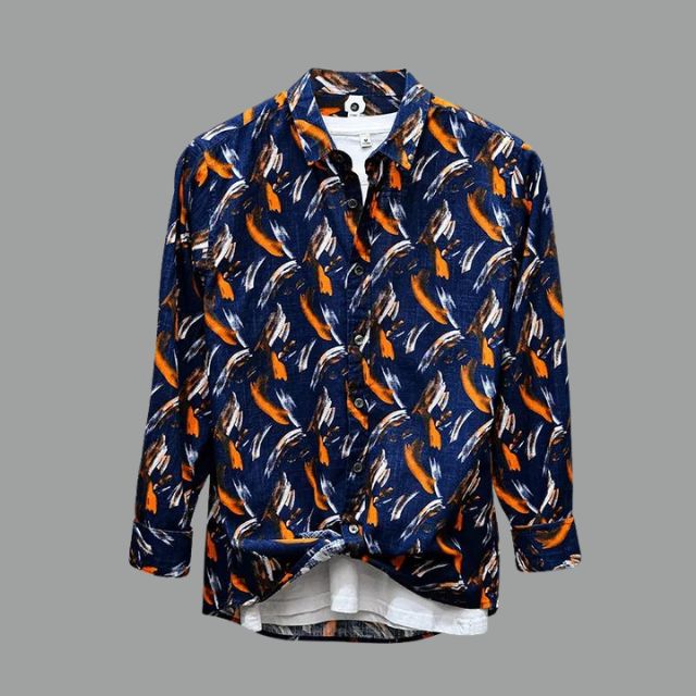 Phoenix - Shirt with turn-down collar and striking feather print