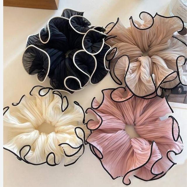 Stella - Folded chiffon hair ties with contrasting edge