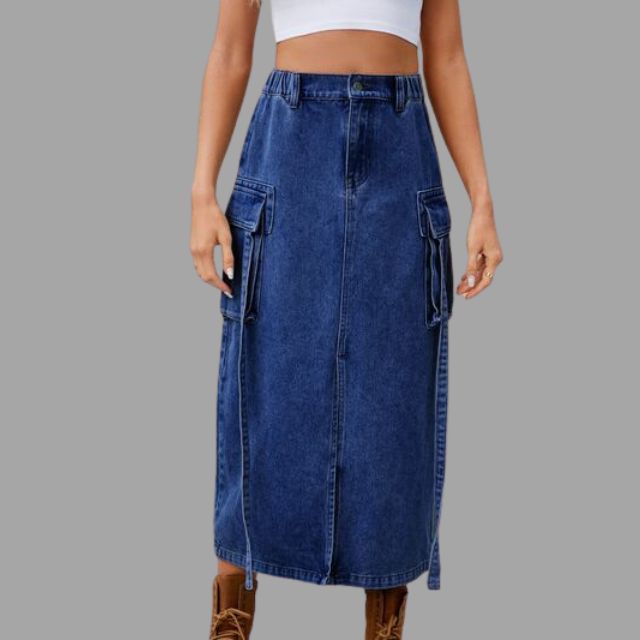 Colleen - High-waisted denim skirt with slit